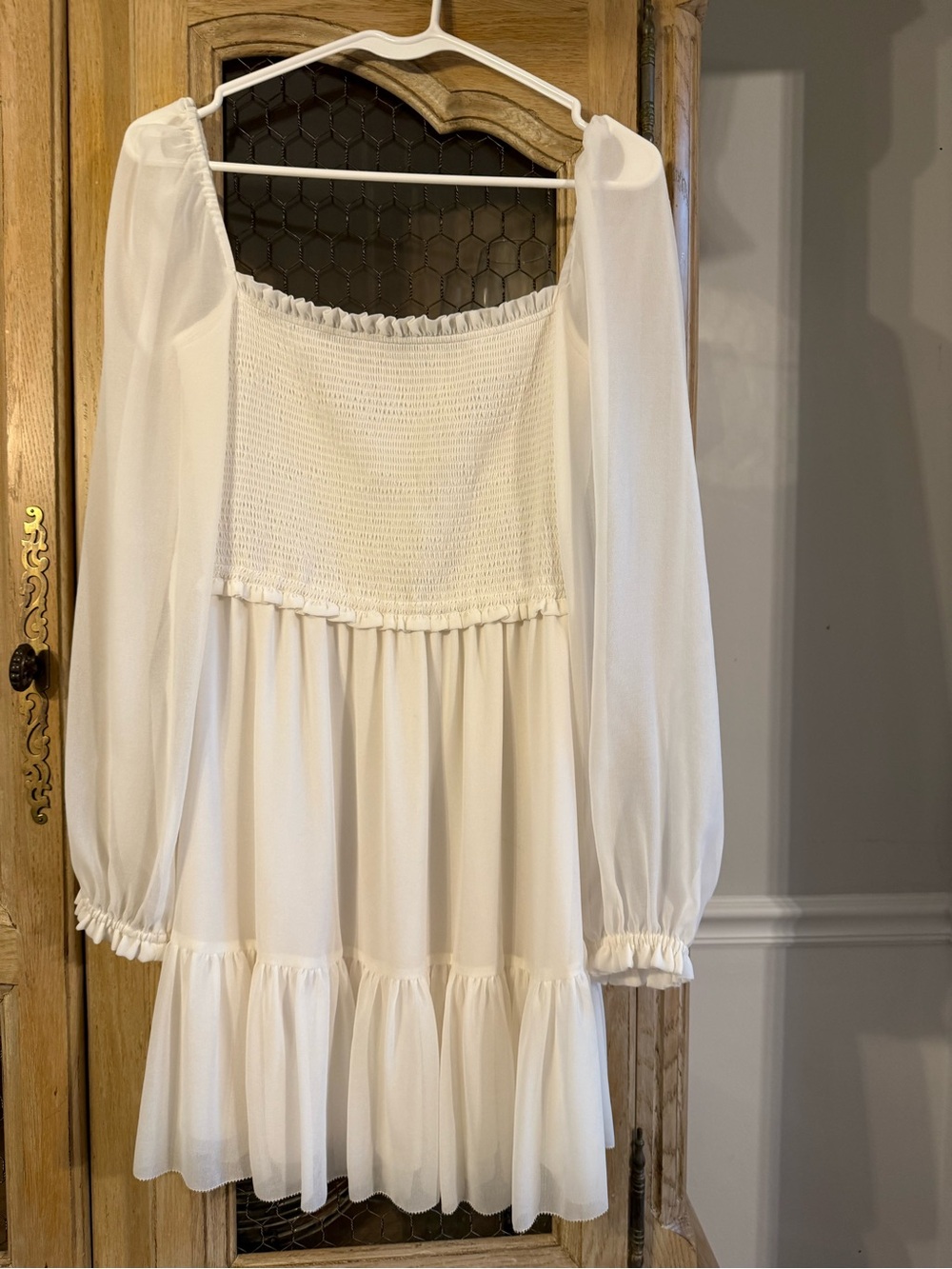 Wilfred Cream Long Sleeve Smocked Babydoll Dress